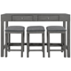 Dining Table Set, 4-Piece Counter Height Table Set with Socket and Fabric Padded Stools, Multipurpose Rustic Bar Dining Table Set with 2 Drawers,Gray