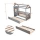 Gray Twin Size House Bed with Twin Size Trundle, House Bed with Window, Space Saving Design, For Kids