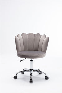 Desk Chair With Wheels,Modern Velvet Fabric Office Chair,360° Swivel Height Adjustable Upholstered Flower Accent Chair,Gray