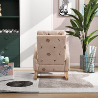 26.8"W Rocking Chair for Nursery, Mid Century Accent Rocker Armchair With Side Pocket, Modern Upholstered High Back Wooden Rocking Chair for Living Room Baby Kids Room Bedroom, Beige Boucle