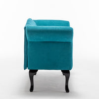 52 Inch Kids Sofa, Modern Linen Upholstered Loveseat Sofa with Padded Backrest and Wood Legs, Lounge Sofa with Armrest for Living Room Office, Easy Assembly, Blue