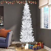 6.5FT Artificial White Christmas Tree Prelit, Pencil Christmas Tree, Slim Christmas Tree with Lights & 719 Tips for Indoor Home Christmas Decoration