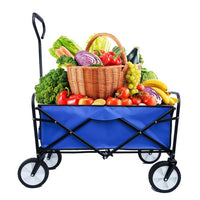 Collapsible Outdoor Utility Wagon Cart with Cup Holdler, Large Capacity Folding Wagon Garden Shopping Beach Cart ,Heavy Duty Foldable Cart, for Outdoor Activities, Beaches, Parks, Camping (Blue)