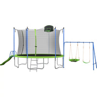 14FT Trampoline for Kids Teens Adults, Recreational Trampoline with Slide & Swing & Basketball Hoop & Enclosure Net, ASTM Approved Combo Bounce Outdoor Fitness Trampoline, 800Lbs Capacity for 5-8 Kids