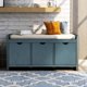 Storage Bench, Shoe Bench with Removale Cushion and 3 Flip Lock Storage Cubbies, for Entryway Living Room, Antique Navy