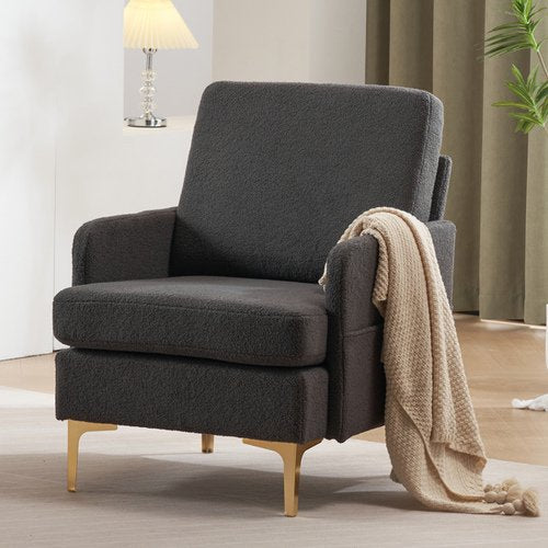 Modern Teddy Accent Chair, Living Room Chair, Club Chair Upholstered Tufted Decorative Reading Chair, Corner Side Chair, Vanity Chair for Bedroom, Living Room (Dark Gray)