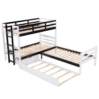 L-Shaped Bunk Bed and Platform Bed with Trundle and Drawer, Twin Size Triple Bunk Beds for Kids Boys Girls Teens, White