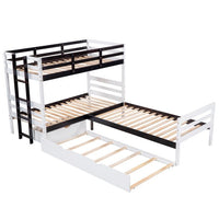 L-Shaped Bunk Bed and Platform Bed with Trundle and Drawer, Twin Size Triple Bunk Beds for Kids Boys Girls Teens, White