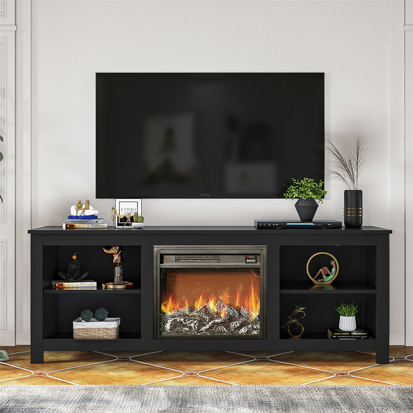 Fireplace TV Stand, Entertainment Center Television Stand for TV Up to 60 Inches, Heater with Remote Control & Adjustable Brightness, Black