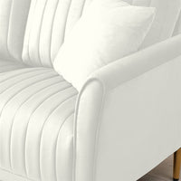 Modern Channel Tufted Ottoman, Velvet Upholstered Bench Footrest Stool Accent Bench with Gold Legs, Soft Compact Padded Stool Home Decor for Entryway Living Room Bedroom, Beige