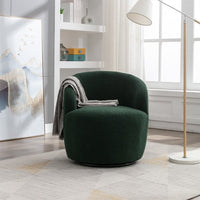Teddy Fabric Swivel Accent Armchair, Modern Barrel Chair with Black Powder Coating Metal Ring for Kids Adults, Comfortable Single Sofa Chair, Upholstered Chair for Living Room Bedroom, Green