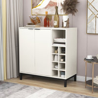 34" Modern Wood Buffet Sideboard,Coffee Bar Cabinet with with 2 Door and 9 Wine Racks, Kitchen Console Table Home Wine Cabinet for Liquor, Open Storage Shelves