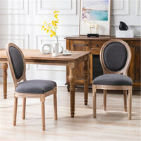 Farmhouse Dining Room Chairs, French Distressed Bedroom Chairs with Round Back, Elegant Tufted Kitchen Chairs, Set of 2, Dark Gray