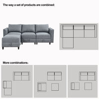 Convertible Sectional Sofa with Storage Seat, Modular Sectional Sofa, L Shaped Convertible Couch with Reversible Chaise Storage Seat with Ottomans, for Living Room, Gray