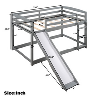 Twin Over Twin Floor Bunk Bed with Convertible Slide and Ladder, Wood Low Bunk Bed Frame for Kids Teens, No Box Spring Required, Gray