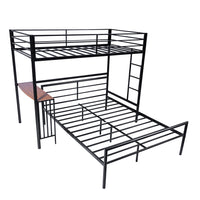 Twin Over Full Bunk Bed with Desk for Kids, Convertible to 2 Platform Beds Industrial Heavy Duty Metal Pipe Loft Bed with Ladder and Guardrail for Teens Boys Girls Adult, No Box Spring Needed, Black