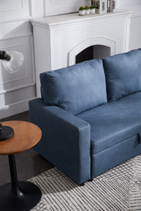 Triple Tree Sectional sofa with pulled out bed, 2 seats sofa and reversible chaise with storage, Stone fabric, NAVY BLUE, (85"x52"x34")