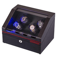 4 Automatic Watch Winder and 4 Storage in Dark Coffee Leather