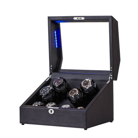 4 Automatic Watch Winder and 4 Storage in Dark Coffee Leather