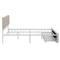 JINS&VICO Queen Size Storage Bed, Metal Platform Bed Frame with a Big Drawer, Upholstered Headboard and Footboard, Saving Space, No Box Spring Needed, Convenient Assembly, Beige