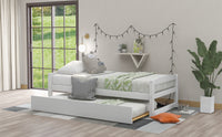 JINS&VICO Wood Platform Bed Wooden Daybed with Trundle, Twin Size Captain’s Bed, White(New)