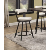 24-inch Counter Height Swivel Bar Chairs Set of 2, Faux Leather Upholstered Dining Chairs with Hollow-back Design and Metal Base, Metal Frame Side Chair for Dining Room Bar Kitchen, White