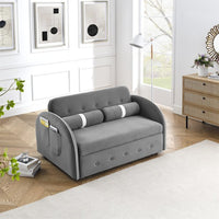Pull Out Sleep Sofa Bed, Modern Loveseats Sofa Couch with 2 Side Pockets & 2 Lumbar Pillows, 55.5"W Velvet Upholstered 2-Seat Sofa Couch with Adjustable Backrest for Apartment Living Room, Grey