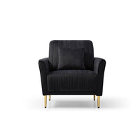 Modern Accent Chair, Soft Velvet Sofa Chair with Gold Metal Legs, Upholstered Single Sofa Chair with 1 Throw Pillow, Comfy Club Chair Arm Sofa Reading Chair for Bedroom Living Room Office, Black