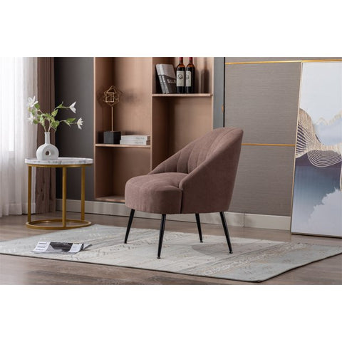 Fabric Accent Chair,Modern Cotton Linen Vanity Chair Side Chair with Black Metal Legs,Upholstered Tufted Single Sofa Chair Leisure Reading Chair Dining Chair for Living Room Office Apartment,Coffee