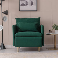 30.7" Fabric Accent Chair, Upholstered Single Sofa Chair with Thick Padded Pillow, Comfy Reading Armchair for Relaxing Seating, Cotton Linen Side Chair for Living Room Bedroom Office, Emerald