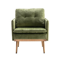 Velvet Single Sofa Chair ,Accent Arm Chair with Rose Golden Metal Legs, Modern Upholstered Armchair for Living Room Bedroom Reading Room Office Furniture,Olive