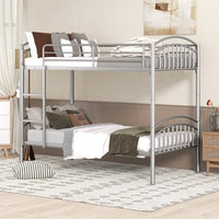 Metal Bunk Bed,Twin Over Twin Metal Bunk Bed Frame with Ladder and Guardrails,Heavy Duty Metal Bunk Bed Can Be Divided into Two Beds,Kids Twin Bunk Bed for Boys Girls Dormitory Bedroom,Silver