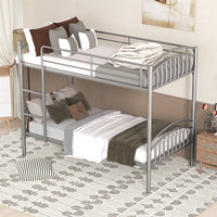 Metal Bunk Bed,Twin Over Twin Metal Bunk Bed Frame with Ladder and Guardrails,Heavy Duty Metal Bunk Bed Can Be Divided into Two Beds,Kids Twin Bunk Bed for Boys Girls Dormitory Bedroom,Silver