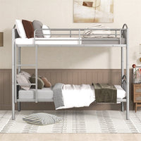 Metal Bunk Bed,Twin Over Twin Metal Bunk Bed Frame with Ladder and Guardrails,Heavy Duty Metal Bunk Bed Can Be Divided into Two Beds,Kids Twin Bunk Bed for Boys Girls Dormitory Bedroom,Silver
