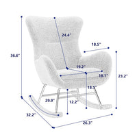 Nursery Rocking Chair for Baby Toddler Kids, Modern Teddy Fabric Upholstered Recliner Chair Rocker Chair with High Backrest & Armrest, Accent Chair Lounge Armchair for Living Room Bedroom, Beige