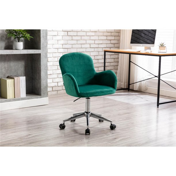 Modern Upholstered Swivel Home Office Task Chair, Velvet Swivel Shell Chair (Green)