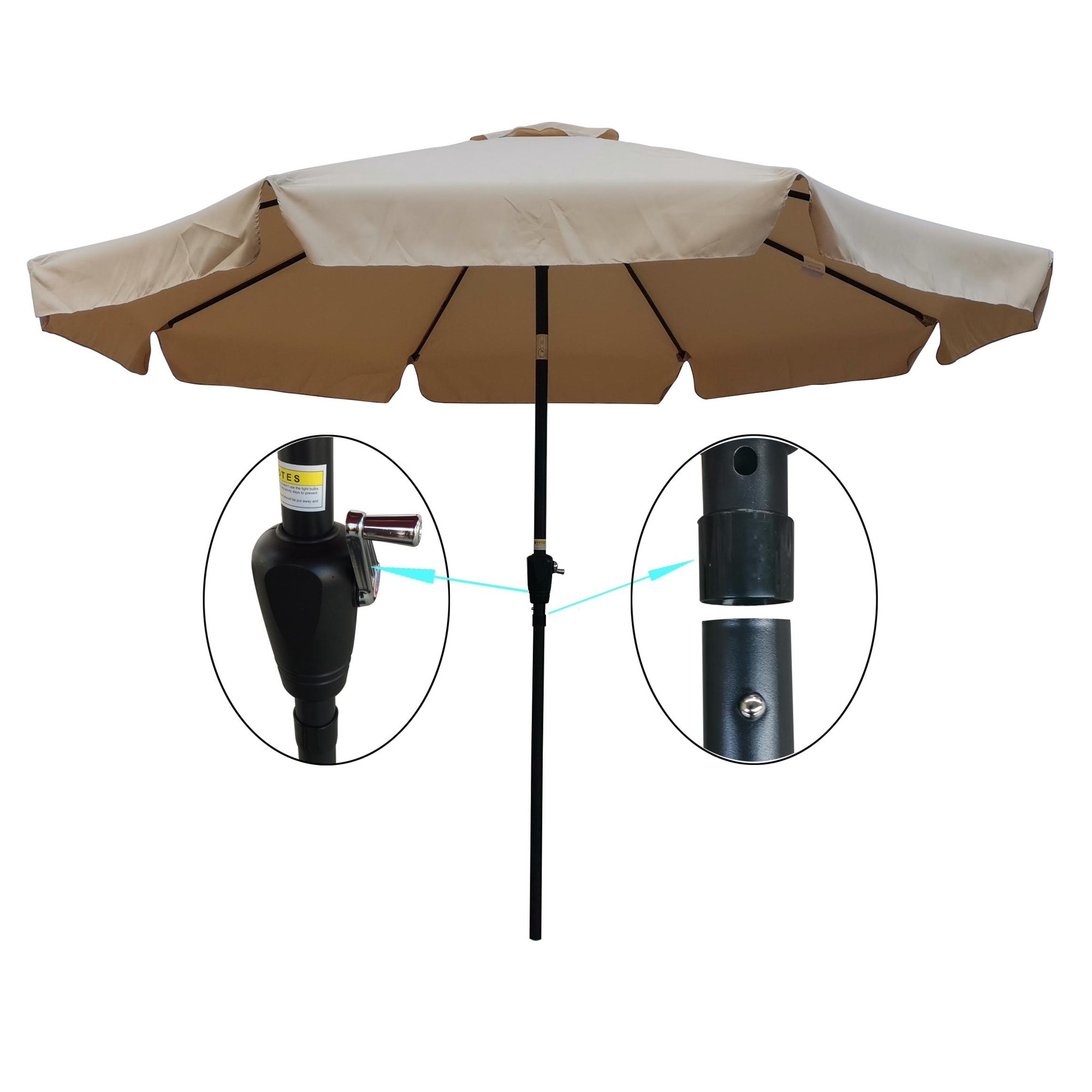 10 FT Patio Table Umbrella, Round Heavy-Duty Market Umbrella, Patio Beach Umbrella, Outdoor Garden Wind Vent Umbrellas with Crank and Push Button Tilt for Backyard Deck Pool Shade, Tan