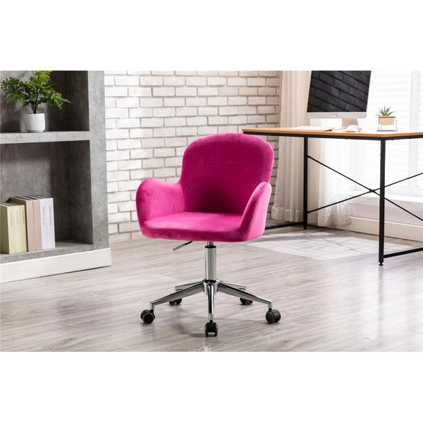 Velvet Swivel Shell Chair Height Adjustable Ergonomic Chair Modern Leisure Arm Chair Mid-back Home Office Elegant Dress Mid-back Chair, Red