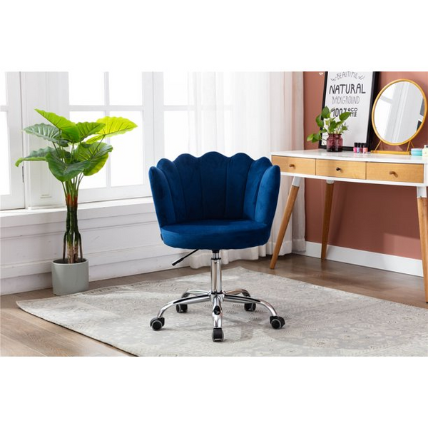 Swivel Shell Chair, Home Office Chair with Wheels, Adjustable Velvet Vanity Chair Cute Desk Chair for Women Girls Living Room Bed Room, Blue