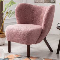 Modern Accent Chair, Soft Lambskin Sherpa Wingback Tufted Side Chair with Solid Wood Legs Ergonomics Sofa Chair for Living Room Bedroom Office, Blush