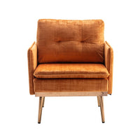 Modern Velvet Accent Chair, Upholstered Tufted Armchair Side Chair with Gold Metal Legs for Living Room Bedroom, Orange