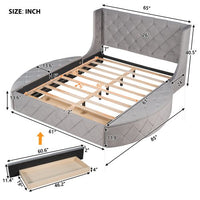 Queen Size Storage Velvet Bed Frame, Upholstered Platform Bed with Wingback Headboard and 1 Big Drawer,2 Side Storage Stool, No Box Spring Required