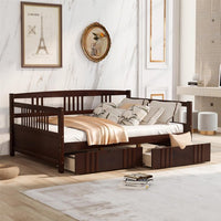 Full Size Daybed Wood Bed with Two Drawers, Solid Wood Captains Bed Sofa Bed Frame for Kids/Teens/Adults, No Box Spring Required, Espresso 78.6''L x 57''W x 34''H