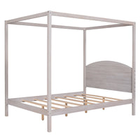 Full Size Platform Bed, Wood Canopy Platform Bed with Headboard,Support Legs, Solid Wood Bedframe, 4-Post Canopy Platform Bed Frame, No Need Spring Box, Can be Decorate, Gray