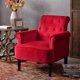 Button Tufted Roll Arm Design Chair with Wooden Legs, High Back Upholstered Armchair for Bedroom and Office, Deep Burgundy