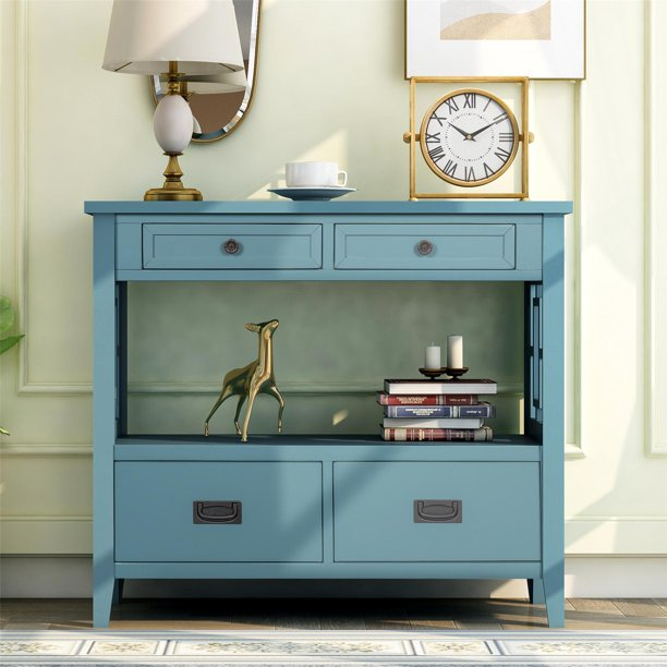 Modern Console Table Sofa Table for Living Room/hallway/ entryway/bedroom with 4 Drawers and 1 Shelf, Light Blue