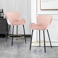 Set of 2 Bar Stools with Armrest and Backrest, Counter Height Dining Chairs with Footrest and Metal Legs, Upholstered Stools for Kitchen, Island, Coffee Shop, Bar, Home and Balcony, Pink