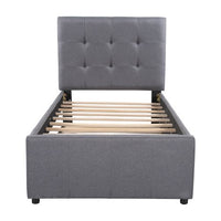 Upholstered Twin Size Linen Platform Bed with Headboard and Pull out Trundle, Bedroom Bedframe with Solid Wood Slats & Center Legs,For Kids Teens Adults,No Box Spring Required