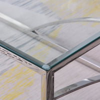 Stainless Steel Rectangular Accent Glass Coffee Table for Living Room- 46.8" Modern Sleek Center Table with Lounge Table with Clear Tempered Glass(Silver)