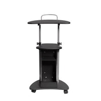 Mobile Laptop Podium, Height Adjustable Sit to Stand Desk with Tilting Desktop & Storage Cabinet, Ergonomic Rolling Lectern Cart Laptop Desk, Office Podium Stand on Wheels (Graphite)